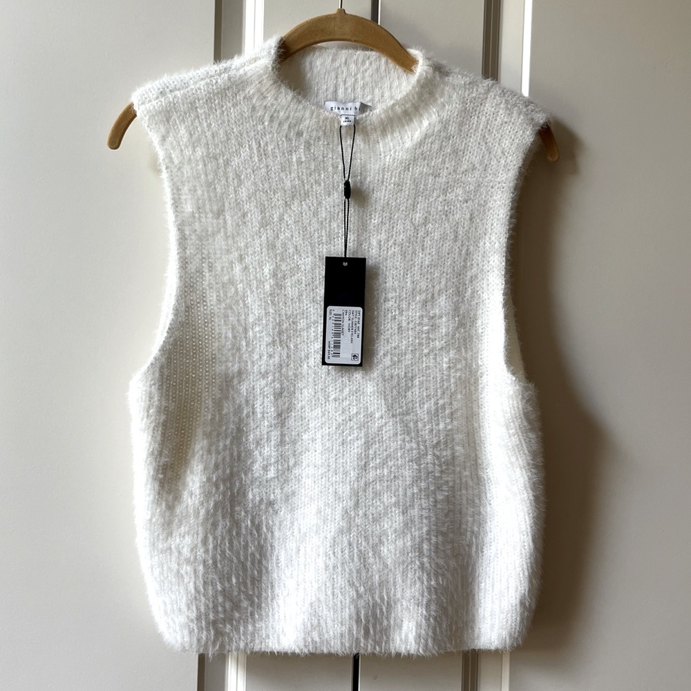 NWT Mock neck white fuzzy eyelash sweater sleeveless top